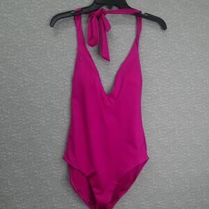 Trina Turk Monaco V Women's Size 8 Plunge Solid Mio Swimsuit Bathing Suit